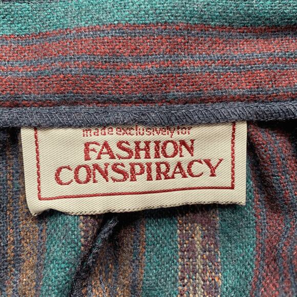 Vintage 70s Striped Blue Multicolor Midi Skirt Fashion Conspiracy Button Front - Picture 8 of 12